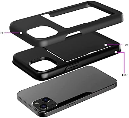 Gvozi iPhone 13 Mini Case Hybrid Rugged Hard Back Capa Com Id Credit Card Slot Holder Cartet para Apple iPhone 13 Mini - Black Gvoziiphone13Mini -B