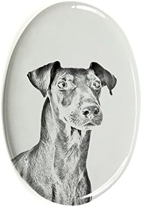 Manchester Terrier, lápide oval de azulejo de cerâmica com uma imagem de um cachorro