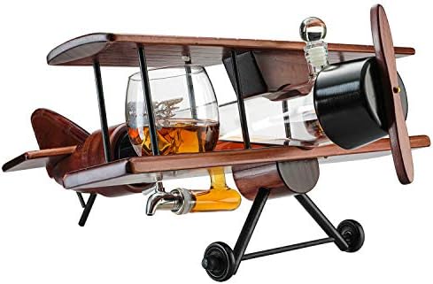 Jet Airplane Wine & Whisky Decanter 1000ml com 4, 12 onças de mapa mundial de vinhos Savant - presentes