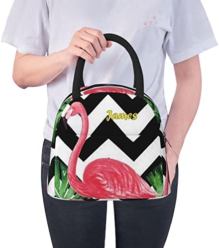 Sunmoyang Personalizado Lunchagem Flamingo de Wave Personalizada, Bolsas de Tote de Almoço Custom com Nome, Luncreia Isolada Reutilizável Com Bolsos Para Amigos da Família, Piquenique de Ofino da Escola