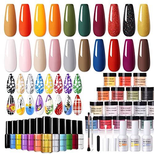 Pacote - Nicole Diary Stamping esmalte 12 cores + dip pó kit de unhas de outono inverno 20 cores