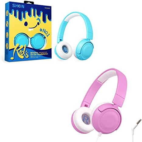 SHON KIDS Bluetooth fones de ouvido azul e com fio rosa
