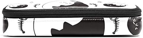 Saco de caneta para lápis de couro de peixe gato com bolsa de artigos de papelaria dupla com zíper para