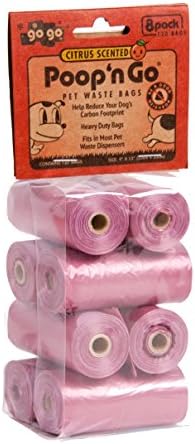 GOGO PET Products 8-Pack Poop n Go Scents Pet Solds Rolls Rolls, rosa