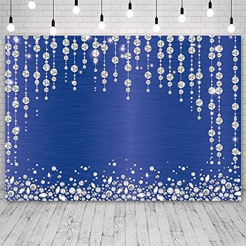 Sendy 7x5ft Blue Party Photo Backdrop para meninas Glitter Diamond Photography Background Pretty Girl Girl Bridal Shower Banner Supplies Booth adereços, 8x6ft