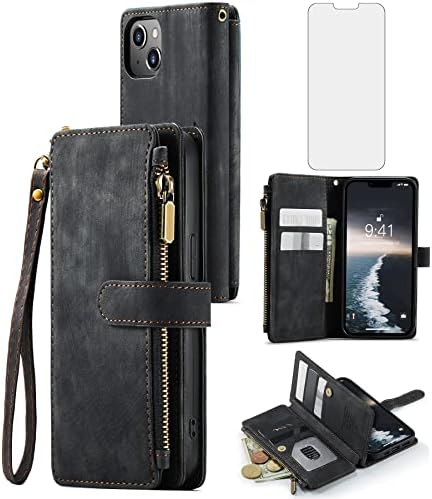 Capa de telefone Asuwish para iPhone 14 Tampa de carteira de 6,1 polegadas e telha de couro de tela