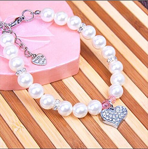 PetFavorites Fancy Pinky Crystal Heart Pet Cat Dog Jewelry com pérolas bling shinstones charme