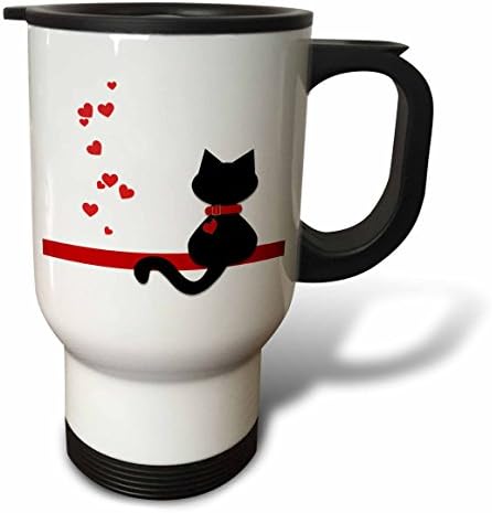 3drose amantes de animais de estimação corações vermelhos gatos pretos gatos caneca de viagem, 14 onças,