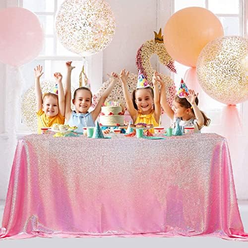 Toalhadas de mesa de lantejoulas rosa de fãs para mesas de retângulo 55x102 '' Sparkling lantejas toalhetas