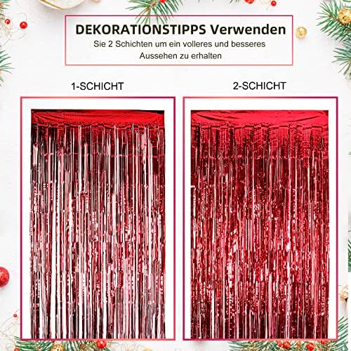 Lolstar Christmas Foil Fringe Cortinas Decoração de Festa de Natal 3,3 x 6,6 ft Red Tinsel Fringe