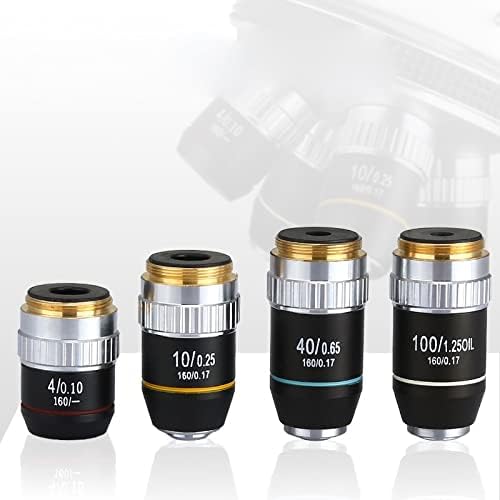 Acessórios para microscópio 4x 10x 40x 100x lentes objetivas acromáticas, microscópio biológico 160/0,17 consumíveis