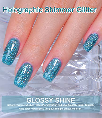 Cosmoo Glitter Gel Achaness com verde diamante holográfico brilhante e brilhante Glitter Gel Polish Effect