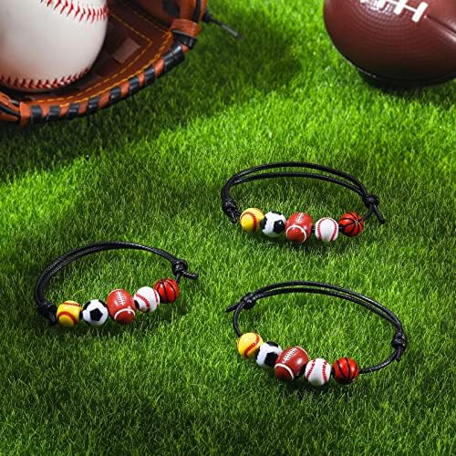 20 PCS Sport Theme Charm Bracelets Basquete de futebol Baseball Baseball Bracelets de futebol Ajuste Favors de festas esportivas inspiradoras Pulseira de bola com charme para garotas