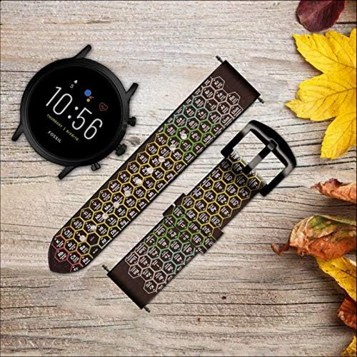 CA0827 Neon Honeycomb tabela periódica Couro de couro Smart Watch Band Strap for Fossil Hybrid Smartwatch