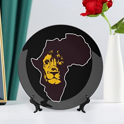 Mapa da África com Lion Funny Bone China Decorativa Placas redondas Cerâmica Craft With Display Stand for Home