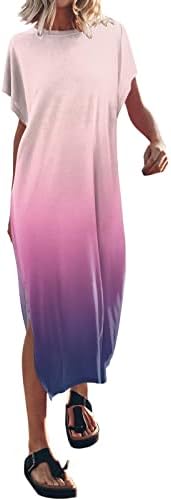Miashui vestido de trança de tração feminina camiseta feminina vestido maxi manga batwing crewneck casual slit