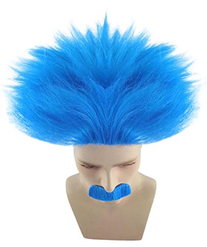Wigs2you H-2200 Wig com barba, estilo de cientista, cabelo azul, peruca, avô, masculino, Halloween, festa, peruca completa, original, peruca premium, vestido extravagante, cosplay, palco