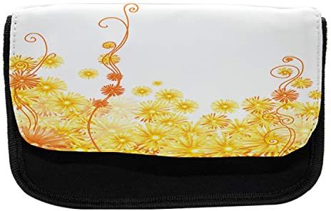 Caixa de lápis amarelo lunarável, Gerbera Flowers Botanical, Saco de lápis de caneta com zíper duplo, 8,5 x 5,5, laranja amarela
