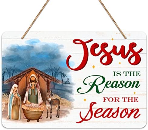 Petcee Christmas Jesus Sinal, Jesus é a razão do sinal de decoração da temporada 8 x12 cena de natividade grinaldas