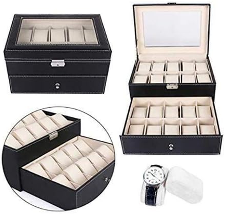 Caixa de relógios Lokoc, caixas de armazenamento de jóias com tampa de vidro e travesseiros de