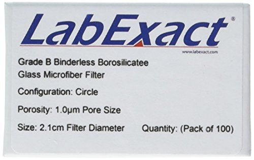 LabExact 1200217 Filtro de microfibra de vidro de grau B, vidro borossilicato sem fichas, 1,0 µm, 2,1cm