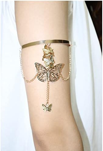 Frodete Butterfly Chain Arm Buff Gold para mulheres braçadeira de braço fofo braço largo Manguar