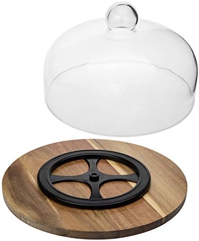MyGift Plate de bolo de madeira de acácia de 11 polegadas com cúpula, girando a sobremesa de aperitivos de Susan