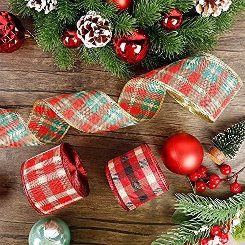 Lulu Home Christmas Burlap Ribbon, 3 rolos de 10 jardas x 2,5 polegadas Buffalo Backled Wired Edge Ribbons, pacote de fita de Natal para Wreath Great Great Tree Christmas Tree Diy Craft Ornamentos decorativos