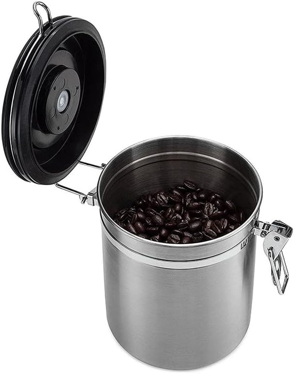 SDFGH Airtight Coffee Contêiner - Aço inoxidável Válvula de válvula de CO2 com SCOOP - mantém seu café com