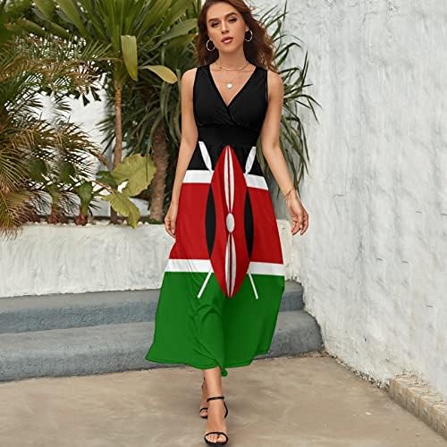 Moda feminina da bandeira queniana Vestidos de tanques de mangas soltas de vestido maxi de pescoço de