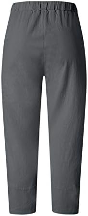 Calças de linho de algodão casual de verão para mulheres calças largas de pernas largas calças de praia de cintura alta com bolsas de calça confortáveis