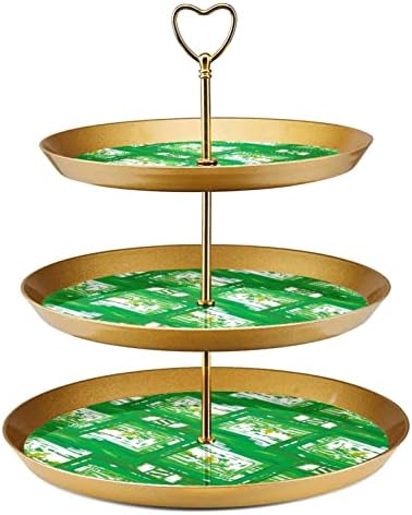 Stands de bolo de 3 peças Stands, abstrato de textura verde padrão de plástico cupcake cocô de fruta