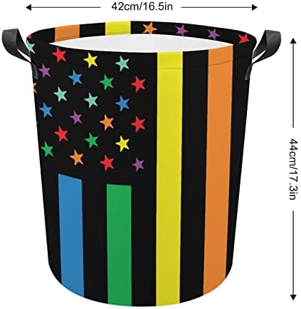 Rainbow American Flag LGBT Lavanderia do orgulho gay com alças Propertáveis ​​roupas redondas dobráveis