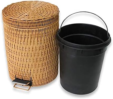 Lixo redondo de vime de vime pode lixo de vime de lixo lixo de lixo com tampa, lata de lixo doméstico de banheiro da cozinha, lata de lixo de pedal grande bin bin bin a 8l