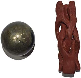 CEALINGS4U Esfera de pirita dourada tamanho 2-2,5 polegadas e uma esfera de bola de cristal natural de baile de madeira e uma cura de chakra de reiki reiki