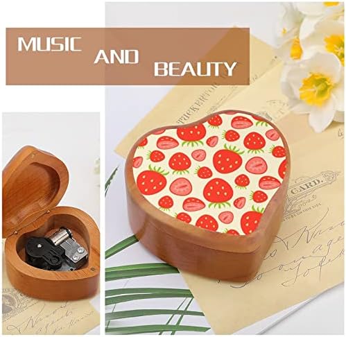 Strawberries Pattern Heart Music Box Wooden Musical Caixas Melhor Presente para Aniversário de Natal