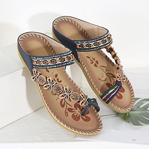 Sandálias GUFESF para mulheres de verão casual, sapatos de moda Bohemia chinelos com arco de suporte deslize em chinelos romanos de sandália