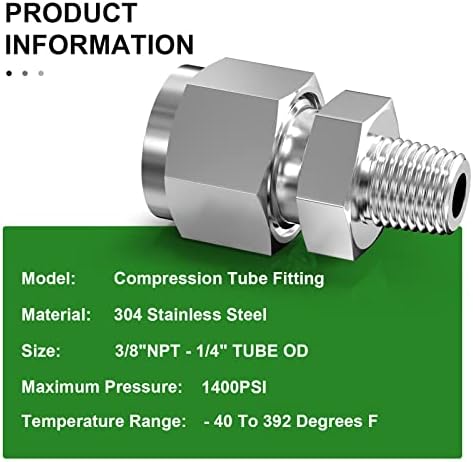 TAISHER 2PCS 304 Conector de ajuste de tubo de tubo de compressão de aço inoxidável, adaptador reto de 3/8 TUBE