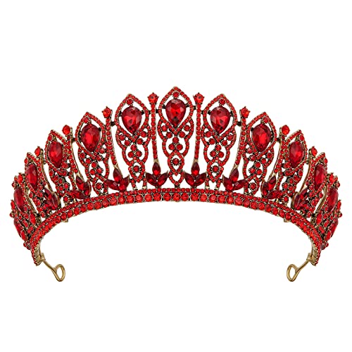 AW Tiaras e coroas vermelhas para mulheres, bandana da coroa da rainha para o aniversário de casamento