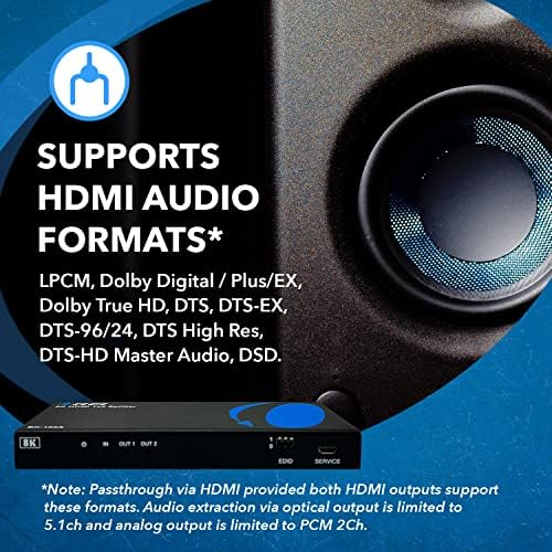 Orei 8k HDMI Splitter 1 x 2, duplicado com extrator de áudio UltraHD suporta até 4k a 120Hz IR EDID HDCP