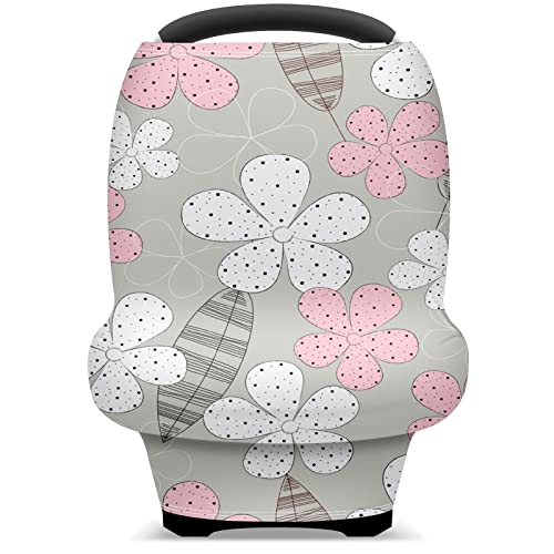Capas de assento de carro para bebês Posses brancas padrão floral de fundo cinza cobertura de enfermagem
