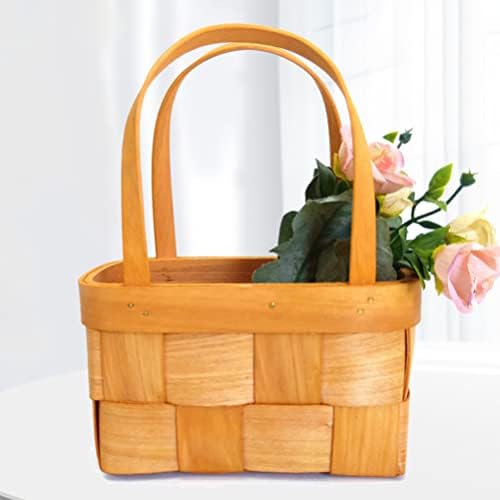 Cesta de madeira de cabilock com alças 2pcs cestas de flores miniaturas mini cestas de tecido pequeno