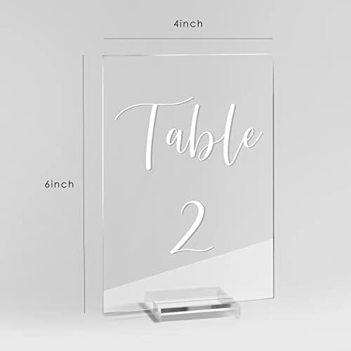 UNIQOOO ACRYLIC Números de mesa de casamento 1-10 com estandes | Calligrafia impressa de 4x6 polegadas,