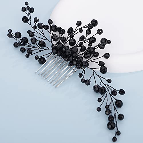 Teyglen Bride Wedding Hair pente preto punk cristal peças de cabelo acessórios de cabelo pentes de cabelo lateral