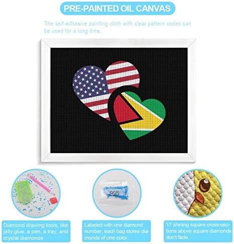 Guiana Use Flag Kits de pintura de diamante Picture Frame 5D DIY Drill Full Drill Rhinestone Arts Decoração de parede para adultos madeira branca 50 * 40cm