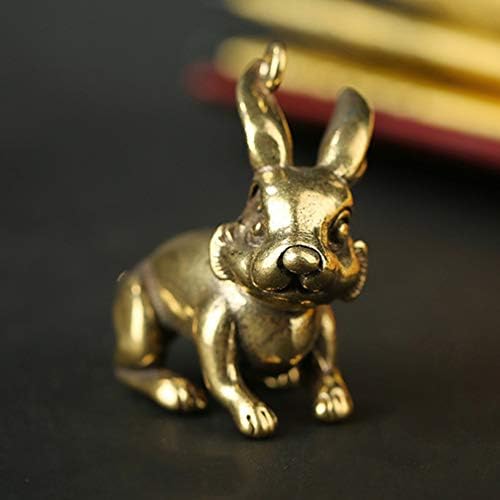 Wakauto Car Key FOB 2PCS Brass Rabbit Figure Mini Bunny Figuras Esculturas de zodíaco chinês Presentes de páscoa