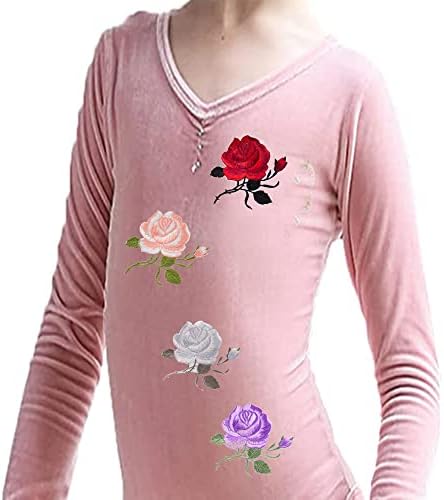 4pcs ferro em remendo manchas decorativas de flores de rosa/sem costura remendo de roupas/remendo bordado para jaquetas