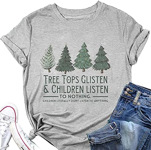 Camisas de pinheiros verdes para mulheres Logo Crewneck Soft camise