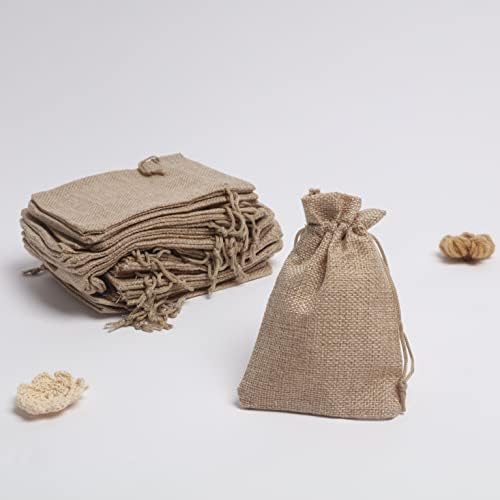 J & Rey Home 50 pequenas sacolas de estopa reutilizáveis ​​com cordão para favores de casamento, festa de aniversário,