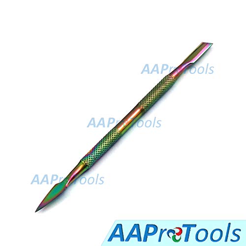 Aprotools 4 PCs Kit de empurradores de cutículas de unha, aço inoxidável, extremidade dupla, arco -íris unhas